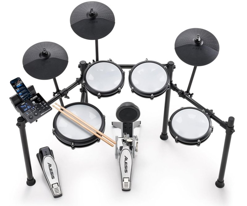 Alesis Nitro Max Kit Electric Drum Set with Quiet Mesh Pads, 10" Dual-Zone Snare, Bluetooth, 440+ Authentic Sounds, Drumeo, USB MIDI, Kick Pedal